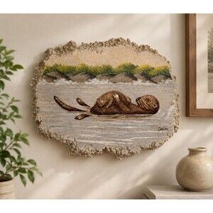 Vintage Sand Reflections Sea Otter & Pup Wall Plaque Hand Painted Sand Sculpture